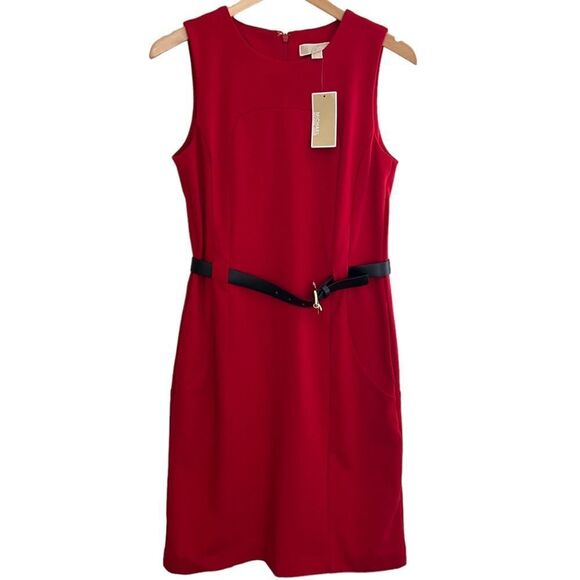 Michael Kors Sleeveless Belt-
Waist Red Sheath Dress Sz 6 NWT🏷 - Picture 1 of 15